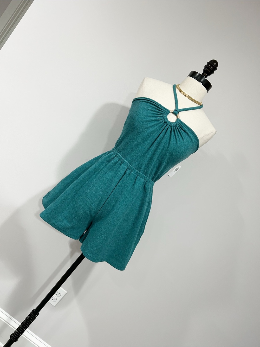 Old Navy Teal Halter Romper with Ring Detail